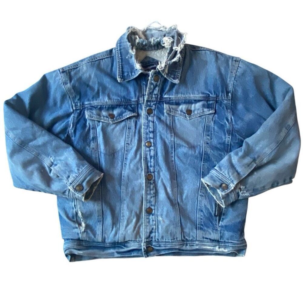 Vintage Renegade Denim Jean Jacket Mens L Distressed Y2K Chore Coat Workwear VTG